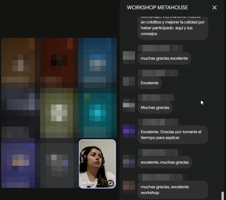Asistentes y chat de la sesión con sus comentarios al cierre