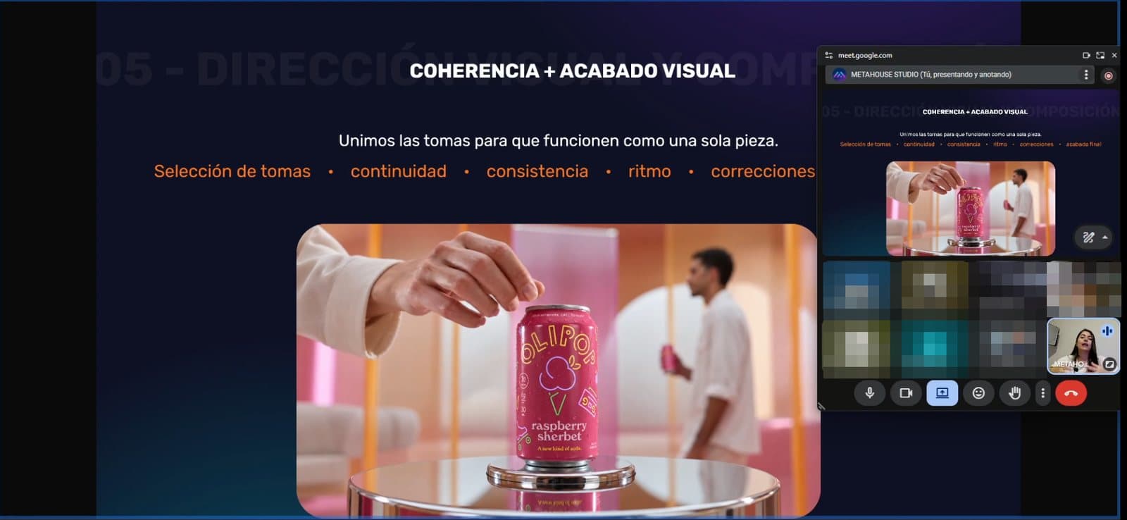 Diapositiva del bloque de coherencia y acabado visual durante la sesión en vivo